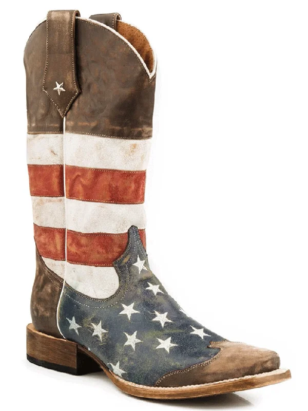 Roper 09-020-7001-0103 Mens American Flag Cowboy Boot Brown