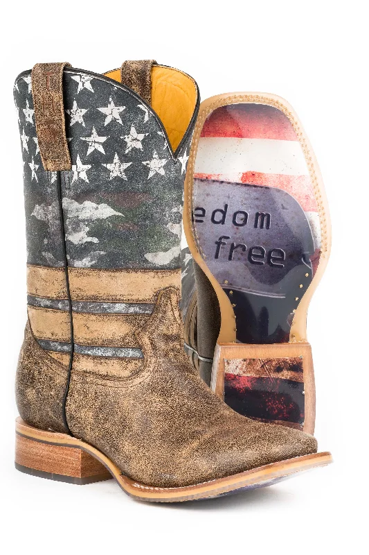 Tin Haul Mens Brown Leather Freedom Dog Tags Cowboy Boots