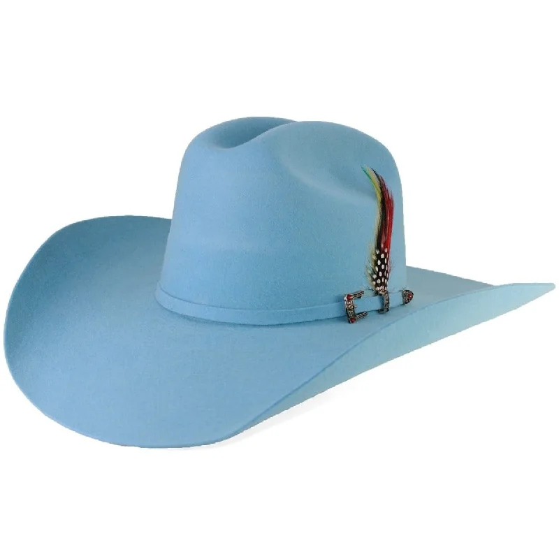 100X Stone Roper Women Cowboy Felt Hat With Feathers