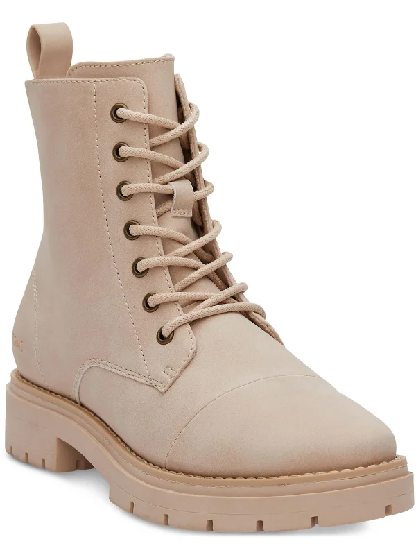 leather women bootiesAlaya Womens Faux Leather Ankle Combat & Lace-up Boots