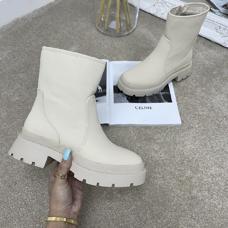 women's ankle boots with zippersAlexis - Cream Chunky Sole Boots