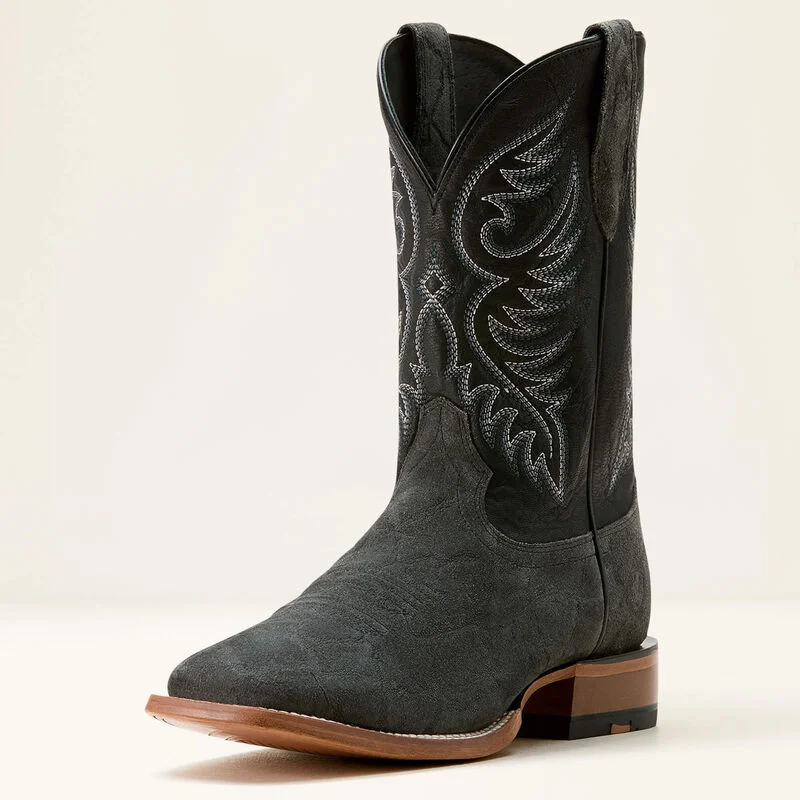 Ariat Men's Wiley Cowboy Boot in Black Elephant Roughout/ Bayou