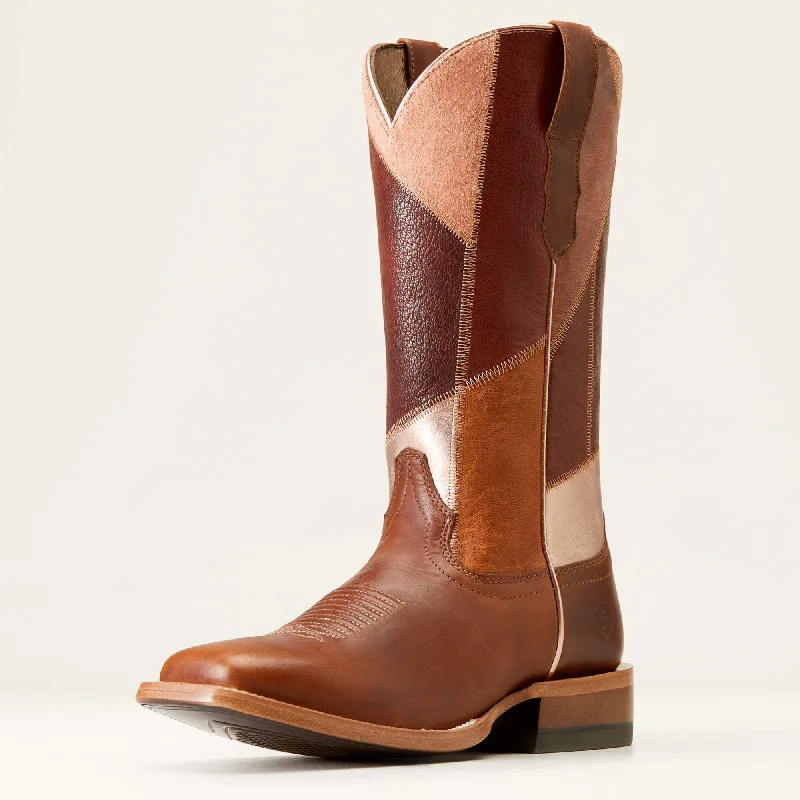 women's moto boots with studsAriat Women's Frontier Patchwork Western Boot