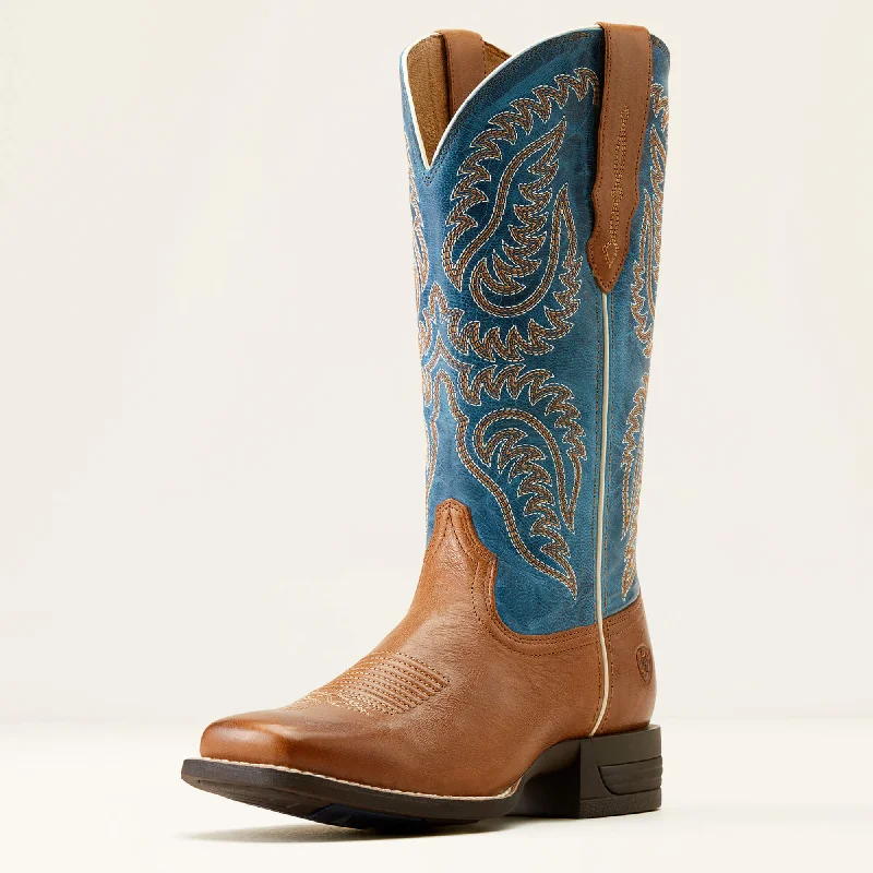 women's moto boots with low heelAriat Women's Regatta Blue Cattle Caite Stretchfit Western Boot
