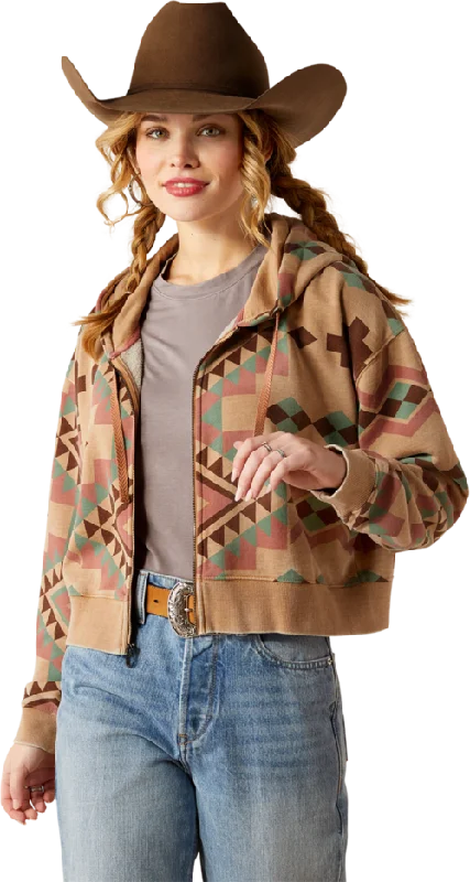 women's suede western bootsAriat Women's Spark Geo Print Sunset Crop Hoodie