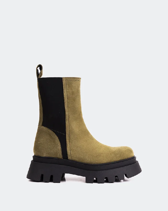 women's ankle boots with sock designAscari Khaki Suede