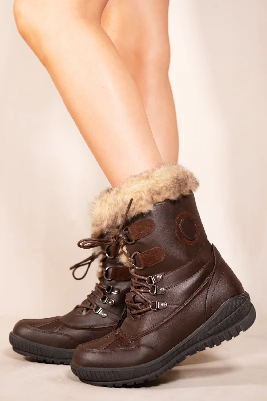 women's ankle boots with chunky heelsCLARRISA FLATFORM FUR LINED ANKLE BOOTS WITH LACE UP IN CHOCOLATE BROWN FAUX LEATHER women's ankle boots with chunky heelsCLARRISA FLATFORM FUR LINED ANKLE BOOTS WITH LACE UP IN CHOCOLATE BROWN FAUX LEATHER
