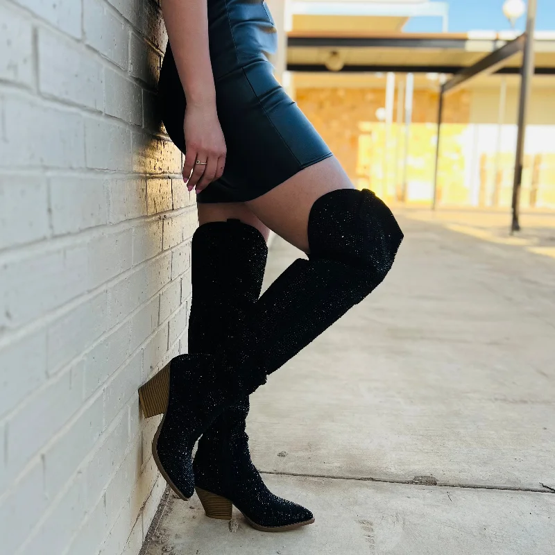 women's booties for knee supportBring Ya To Your Knees Rhinestone Boots*