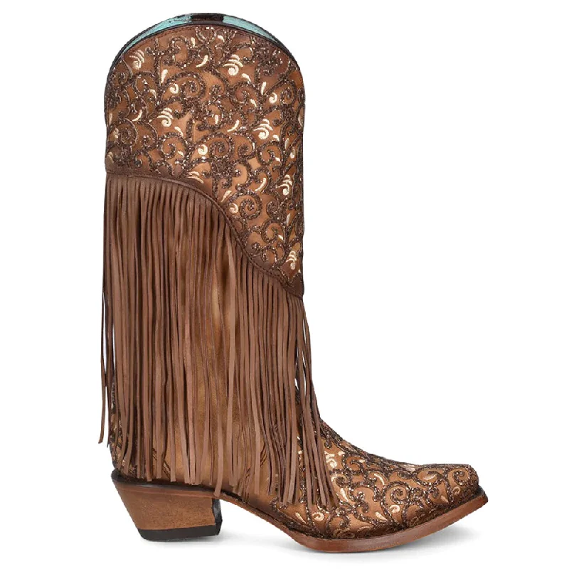 women's suede cowboy bootsCaracas Fringe and Tooled-Inlay Snip Toe Cowboy Boots