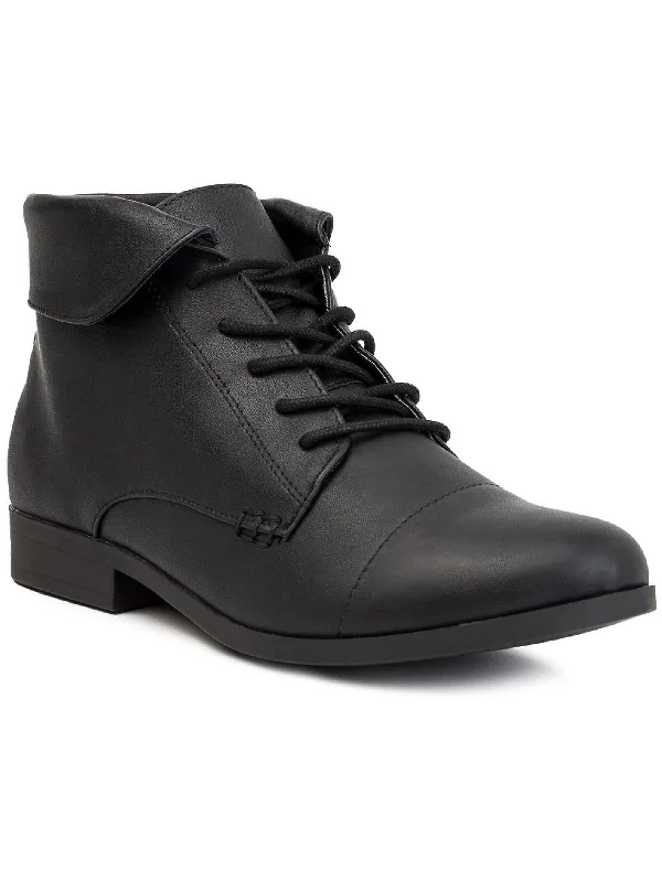 women's booties for petite womenClora Womens Faux Leather Ankle Combat & Lace-up Boots