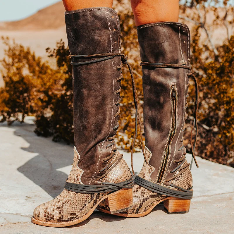 women's moto boots with wide calfCoal - Black/Beige Python
