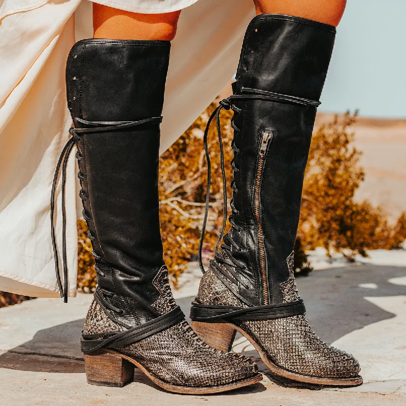 women's pointed toe western bootsCoal - Grey Python Multi
