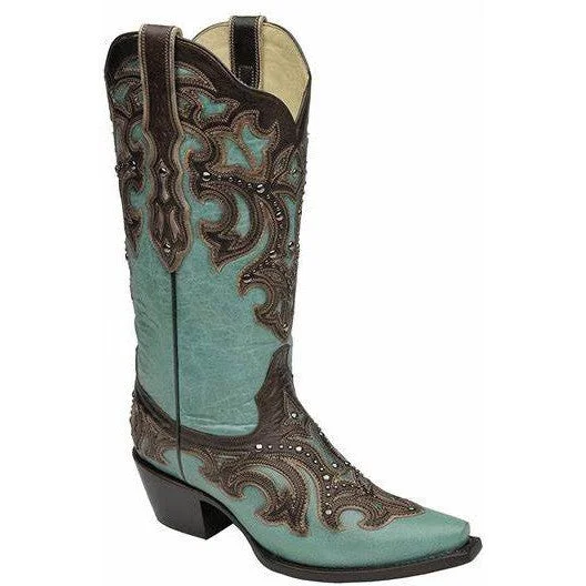 women's vintage western bootsCorral Boots LD Turquoise/Chocolate Inlay & Studs C1184