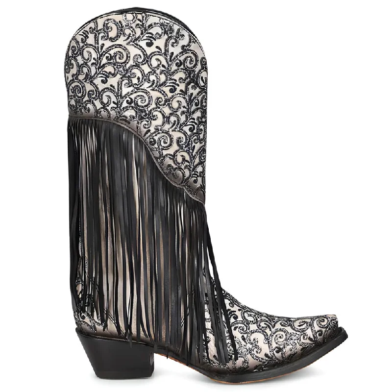 women's cowboy boots for winterCrater Fringe and Tooled-Inlay Snip Toe Cowboy Boots