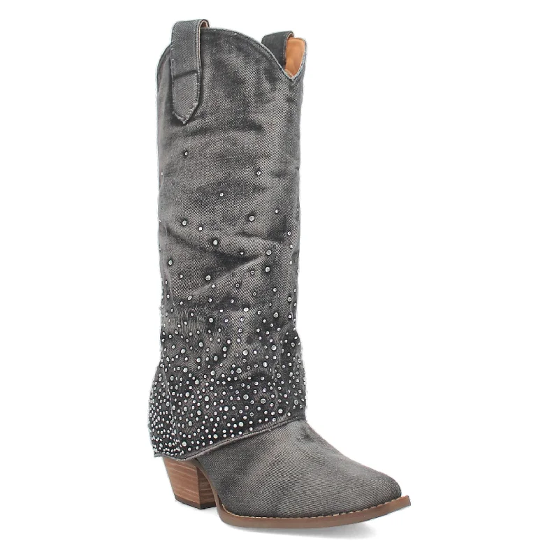 women's cowboy boots with insole supportDingo Womens Eye Candy Black Denim Cowboy Boots