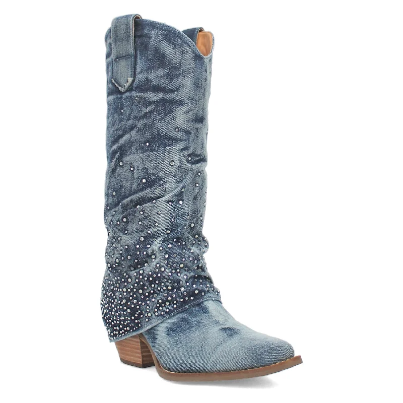 women's cowboy boots for wide calfDingo Womens Eye Candy Blue Denim Cowboy Boots