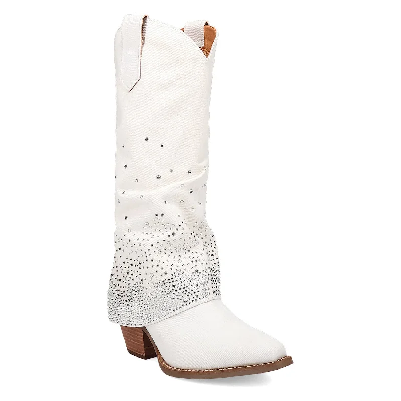 women's cowboy boots with embroideryDingo Womens Eye Candy White Denim Cowboy Boots