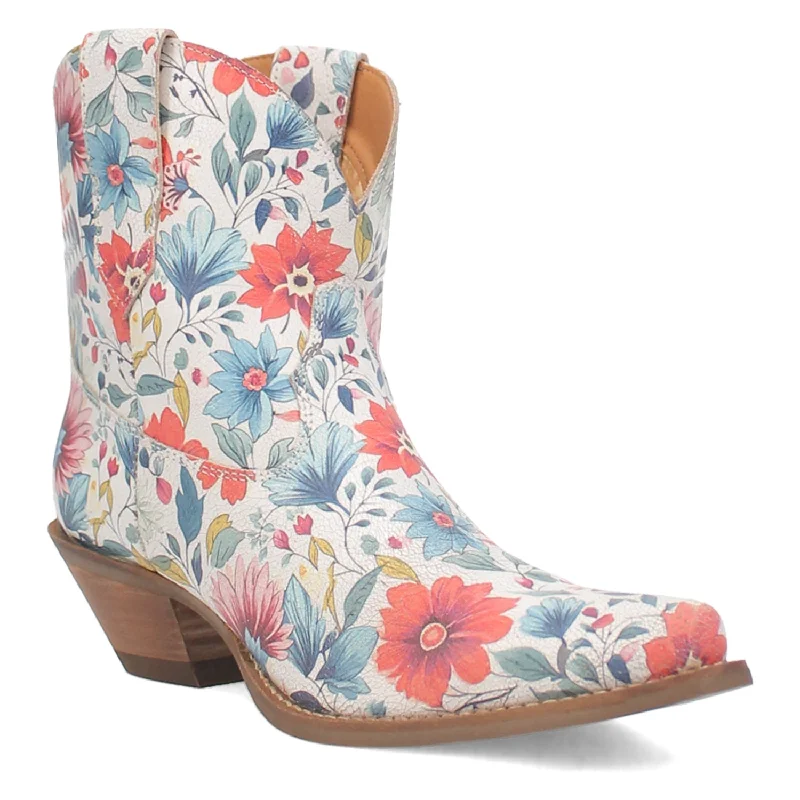 women's cowboy boots for festivalsDingo Womens Pixie Rose Bootie White Denim Cowboy Boots