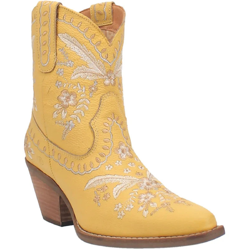 women's cowboy boots with stacked heelDingo Womens Primrose Bootie Cowboy Boots Leather Yellow