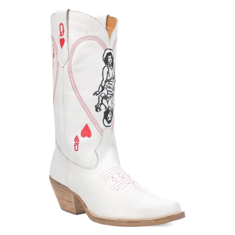 women's cowboy boots with metallic accentsDingo Womens Queen A Hearts White Leather Cowboy Boots
