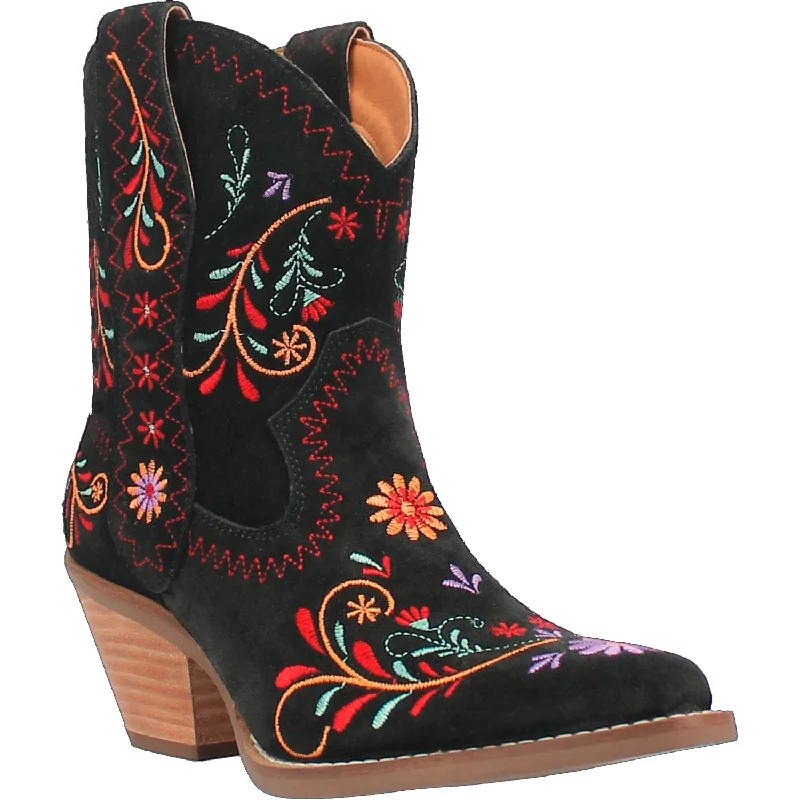 women's cowboy boots with block heelDingo Womens Sugar Bugie Bootie Black Suede Cowboy Boots