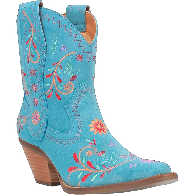 women's cowboy boots with bucklesDingo Womens Sugar Bugie Bootie Blue Suede Cowboy Boots