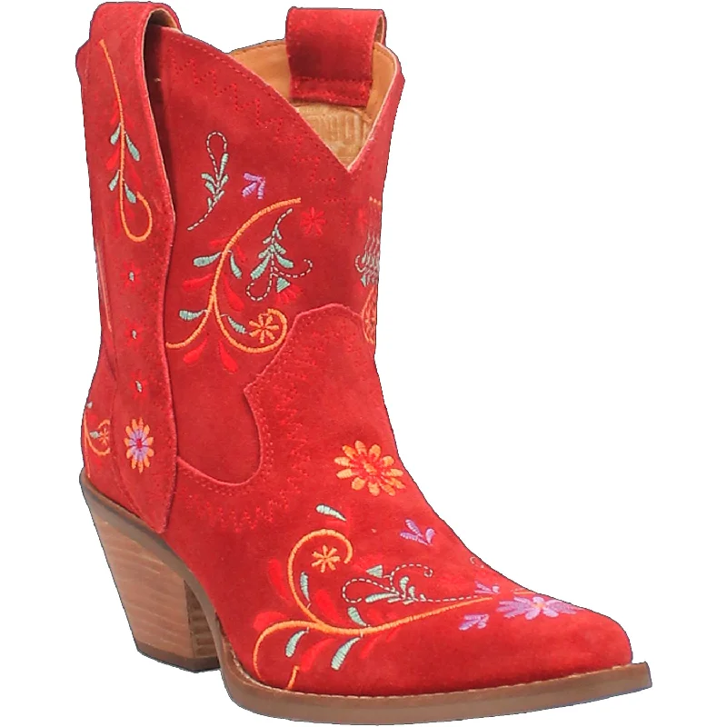 women's cowboy boots with snip toeDingo Womens Sugar Bugie Bootie Red Suede Cowboy Boots