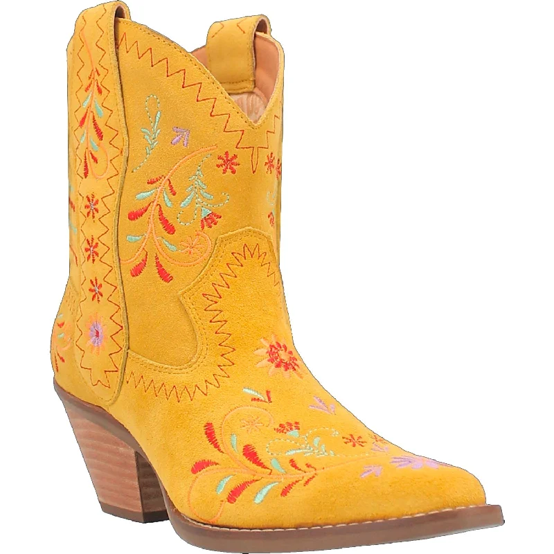 women's cowboy boots for ridingDingo Womens Sugar Bugie Bootie Yellow Suede Cowboy Boots