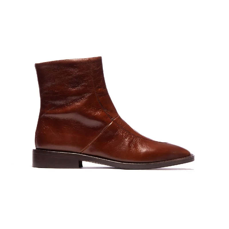women's ankle boots with round toeFalcon Chestnut Leather