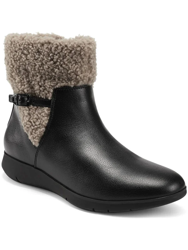 women's booties with unique strapsFERRA Womens Faux Leather Faux Fur Ankle Boots