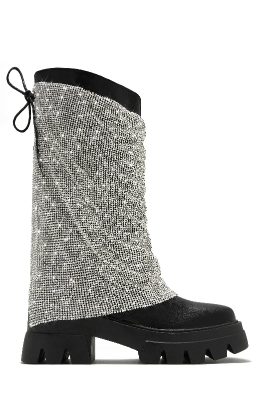 women's booties with velvetFestival Girl Era Embellished Chunky Platform Boots - Black
