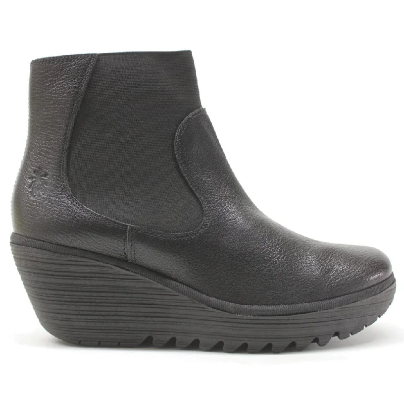women's ankle boots for winterYade398Fly Leather Women's Wedge Heel Chelsea Boots
