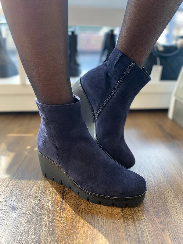 women's ankle boots with bow detailsGabor Navy Suede Wedge Ankle Boot