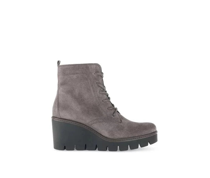 women's ankle boots with round toeGabor Taupe Suede Laced Platform Ankle Boot