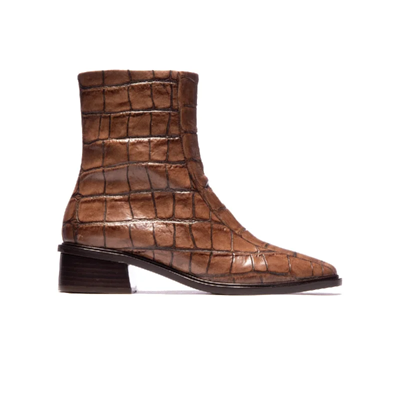 women's platform ankle bootsGilgen Camel Croco