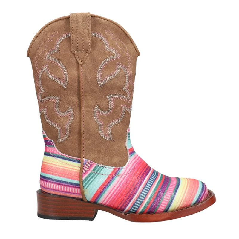 women's cowboy boots with high heelGlitter Serape Striped Embroidered Square Toe Cowboy Boots (Youth)