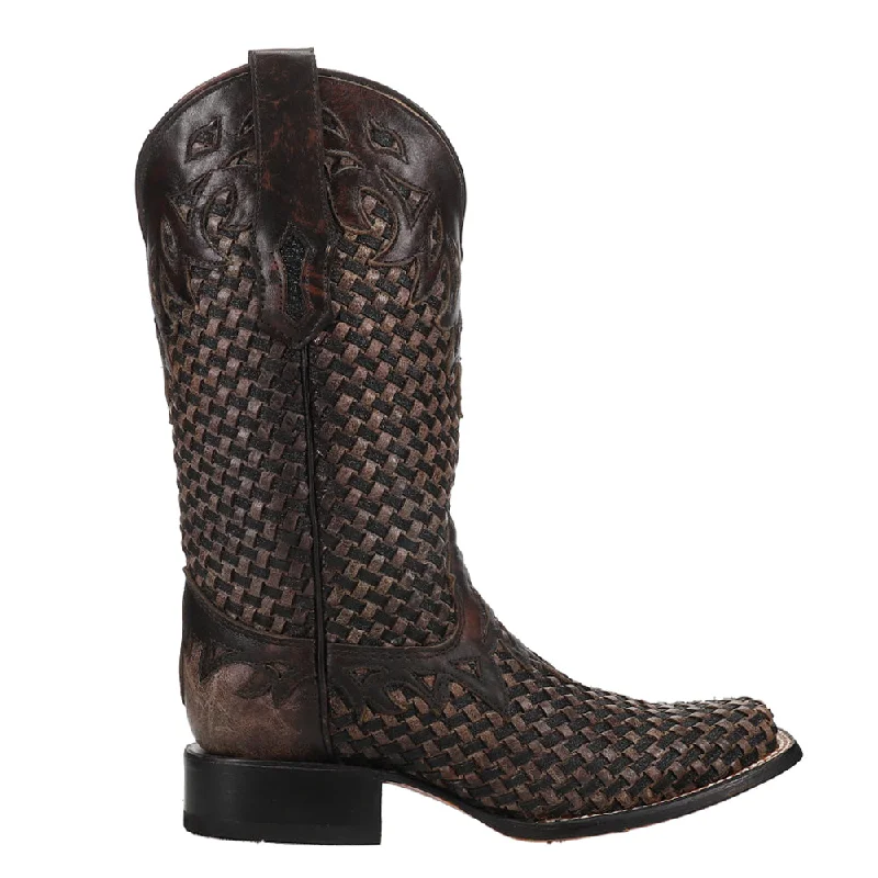 women's cowboy boots with embroideryGlitter Woven Square Toe Cowboy Boots
