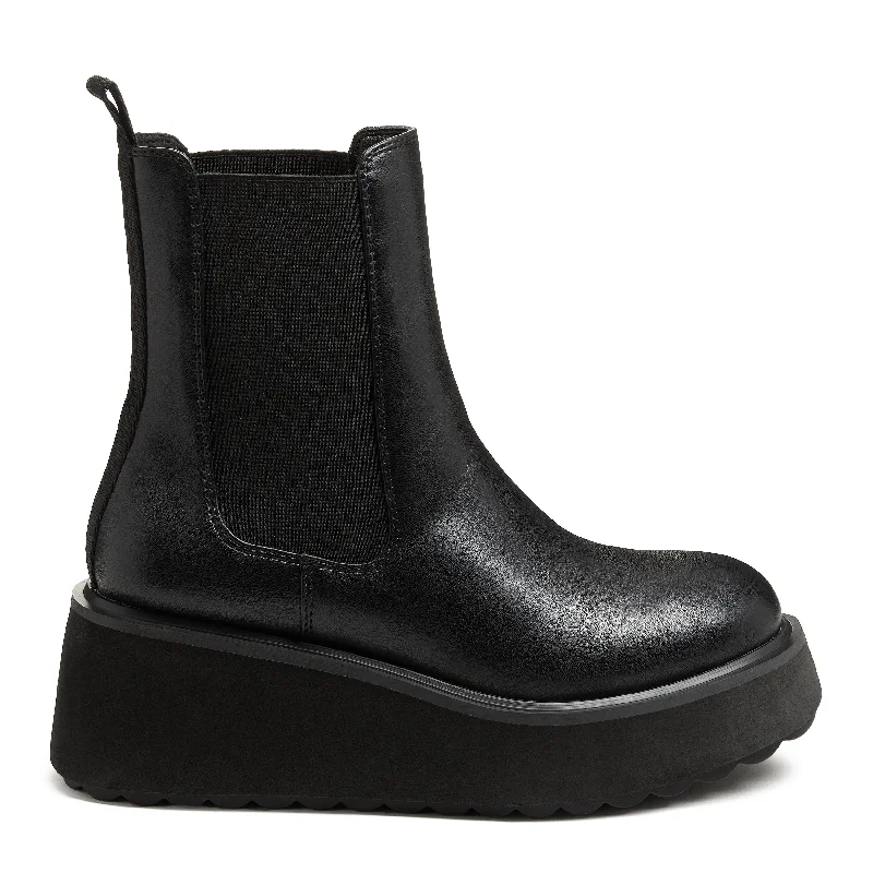 women's ankle boots with over-the-knee lookHeyday All Black Platform Chelsea Boot