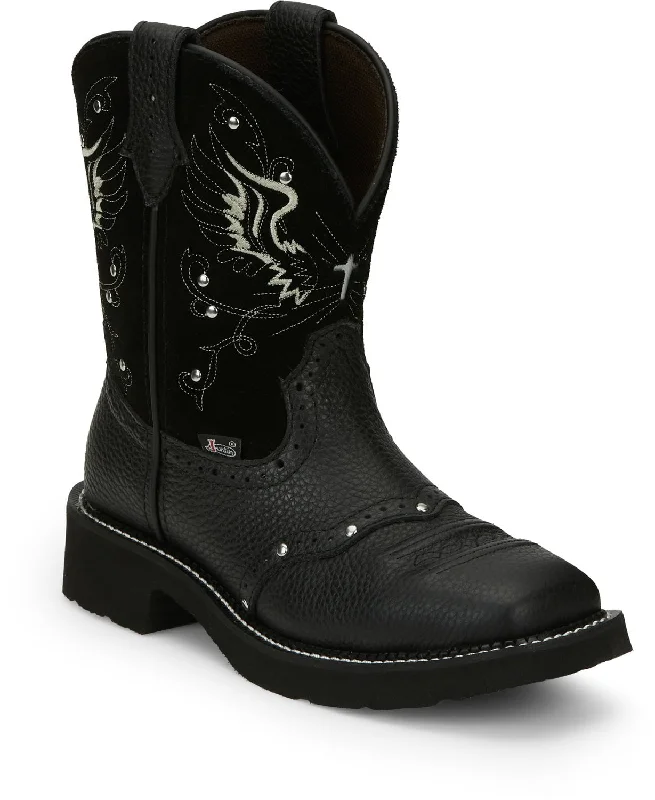 women's embroidered cowboy bootsJustin 8in Womens Black Mandra Leather Cowboy Boots