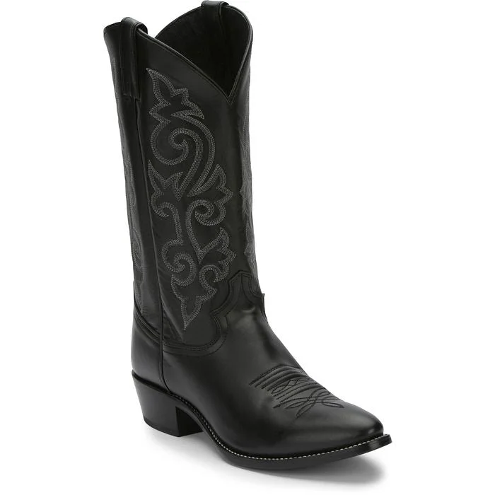 Justin Men's Buck Round Toe Western Boot in Black Cowhide