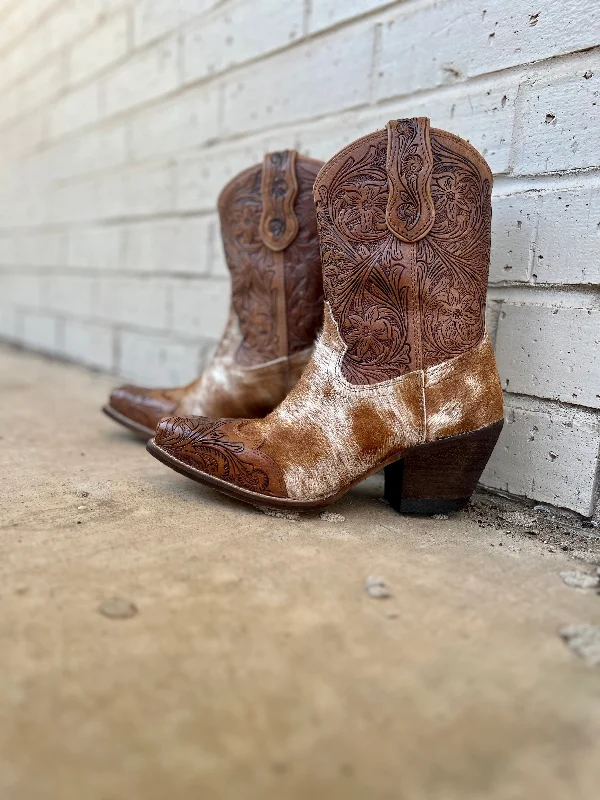 women's booties for dancingKelsey Anne Hair On Hide Tooled Leather Boots
