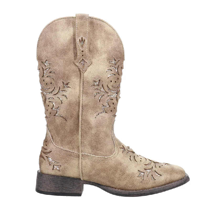 women's cowboy boots with embroideryKennedy Glitter Tooled Inlay Square Toe Cowboy Boots