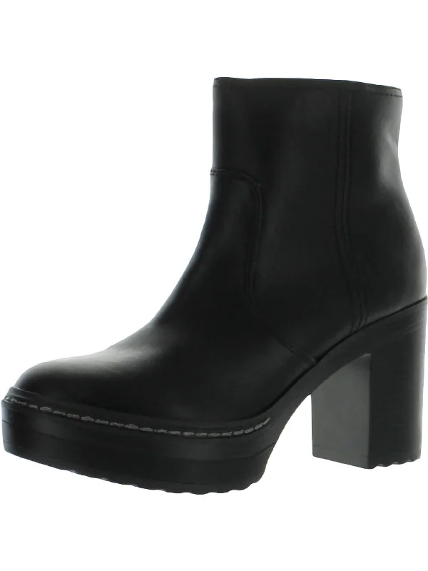 women's booties with combat styleKiinsley Womens Faux Leather Block Heel Ankle Boots