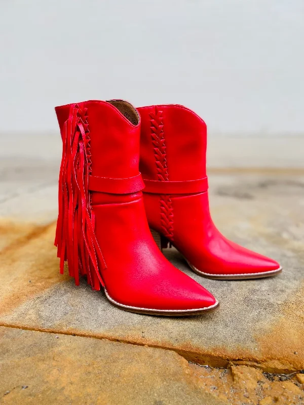 women's booties for eveningLady In Red Boots