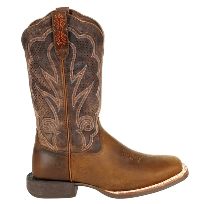 women's cowboy boots with stacked heelLady Rebel Pro Cognac Embroidered Perforated Ventilated Western Square Toe Cowboy Boots