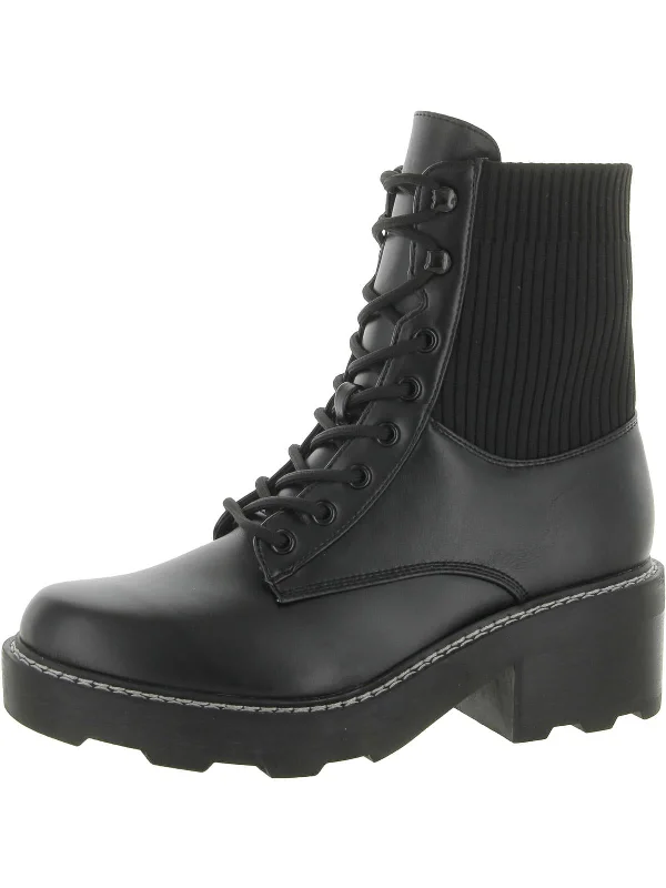 women's booties with unique strapsLamit 2 Womens Faux Leather Ankle Combat & Lace-up Boots
