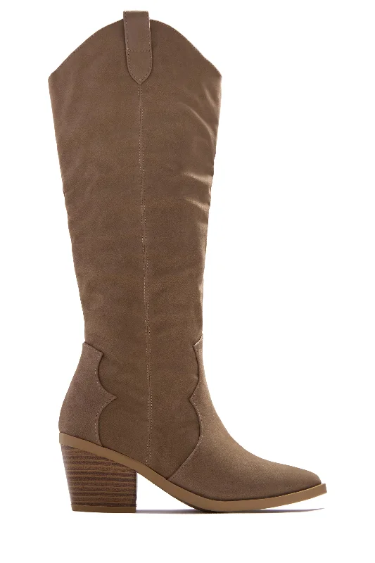 women's booties with side cutoutsLasso Stacked Heel Western Boots - Taupe