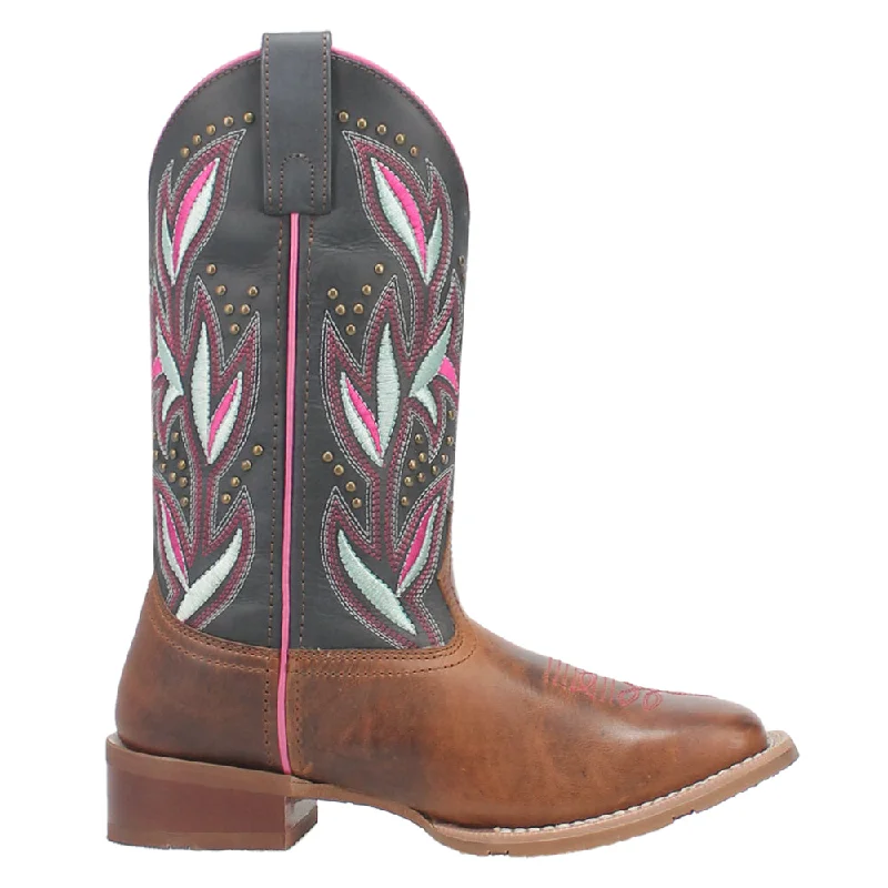 women's cowboy boots with lace-up detailLydia Embroidered Studded Square Toe Cowboy Boots