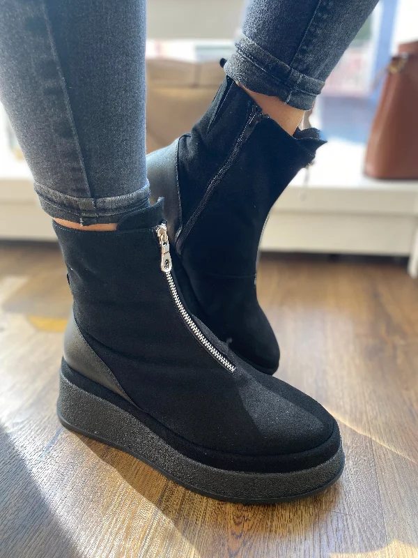 women's ankle boots with snakeskin printMarco Moreo Suede Wedge Ankle Boot with Zip