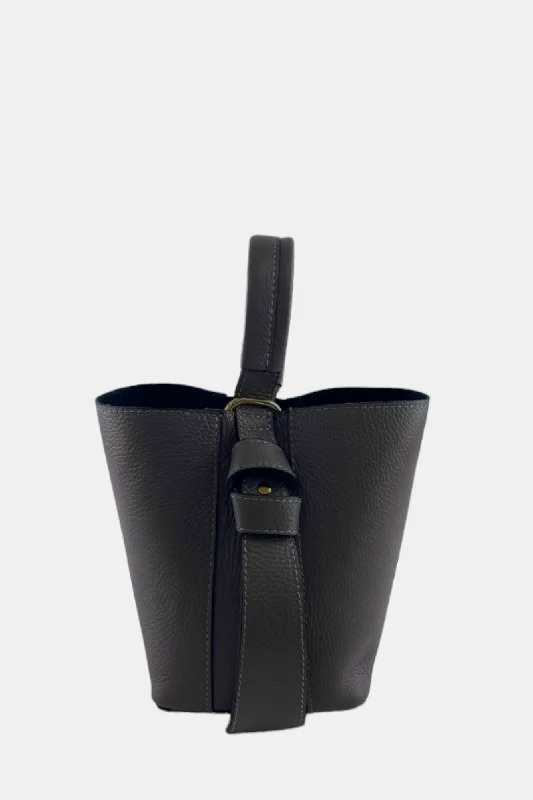 women's ankle boots with floral designMARLON BLACK LEATHER BUCKET BAG